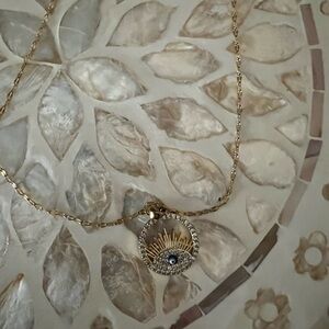 Gold Pendant Necklace with Blue Accent